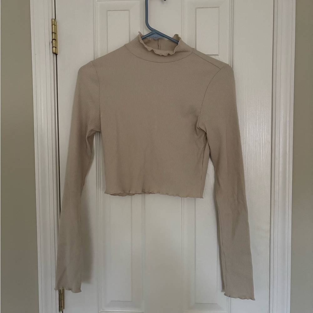 Aerie Tan Ribbed Crop Top Fitted Style